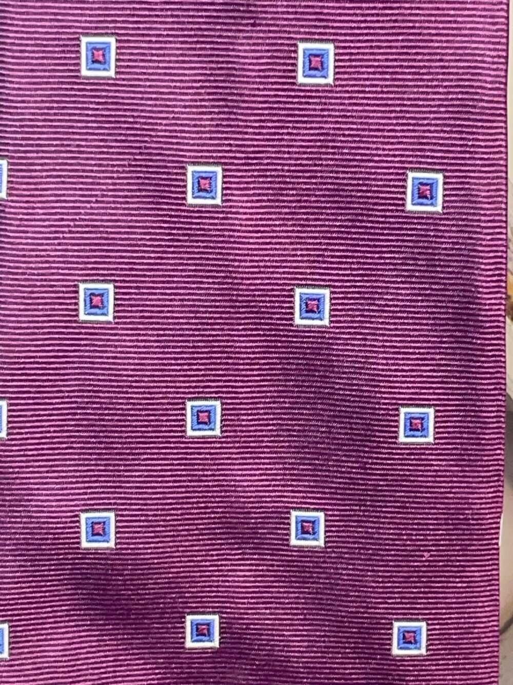 Zianetti Italian Silk Collection Burgundy Geometric Square Pattern Necktie